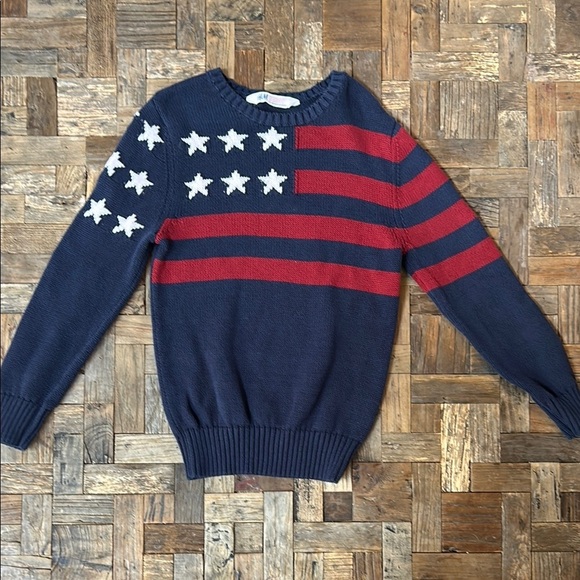 Americana Flag Cotton Crewneck Kids Unisex Sweater Size 6 - Picture 1 of 7